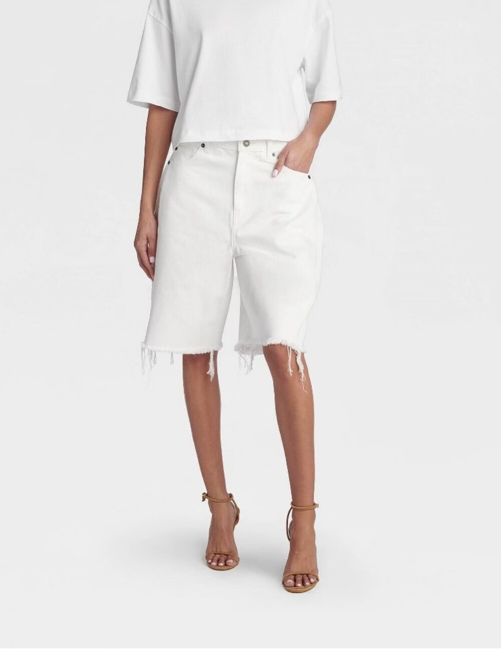 KBB By Kahlana White Wide Leg Denim Bermuda Shorts